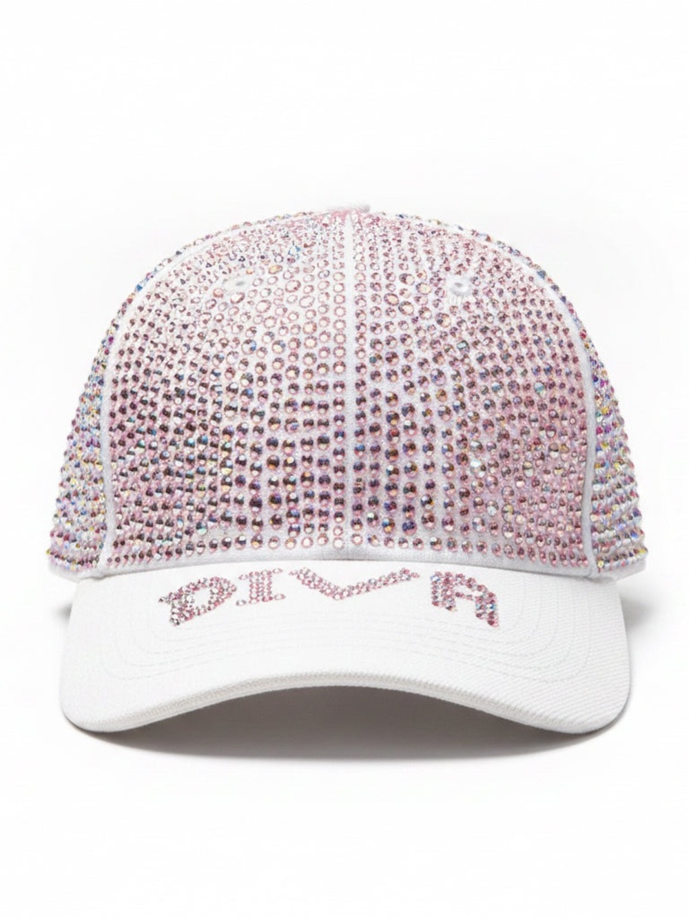 Crystal Embellished Pink and White Cap - Women's Bling Baseball Hat
